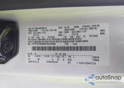 2019 Ford F-150 Xl z USA, uszkodzony, nr VIN 1FTFX1E56KFA21564